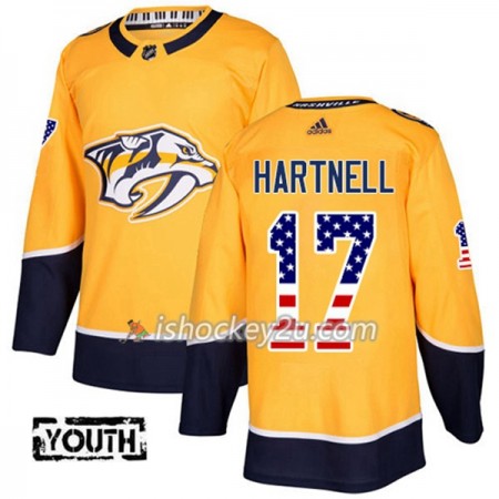 Børn NHL Nashville Predators Trøje Scott Hartnell 17 Adidas 2017-2018 Guld USA Flag Fashion Authentic